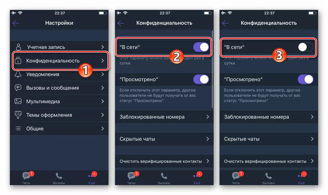 Viber pentru iOS - dezactivarea parametrului de rețea în setările de confidențialitate