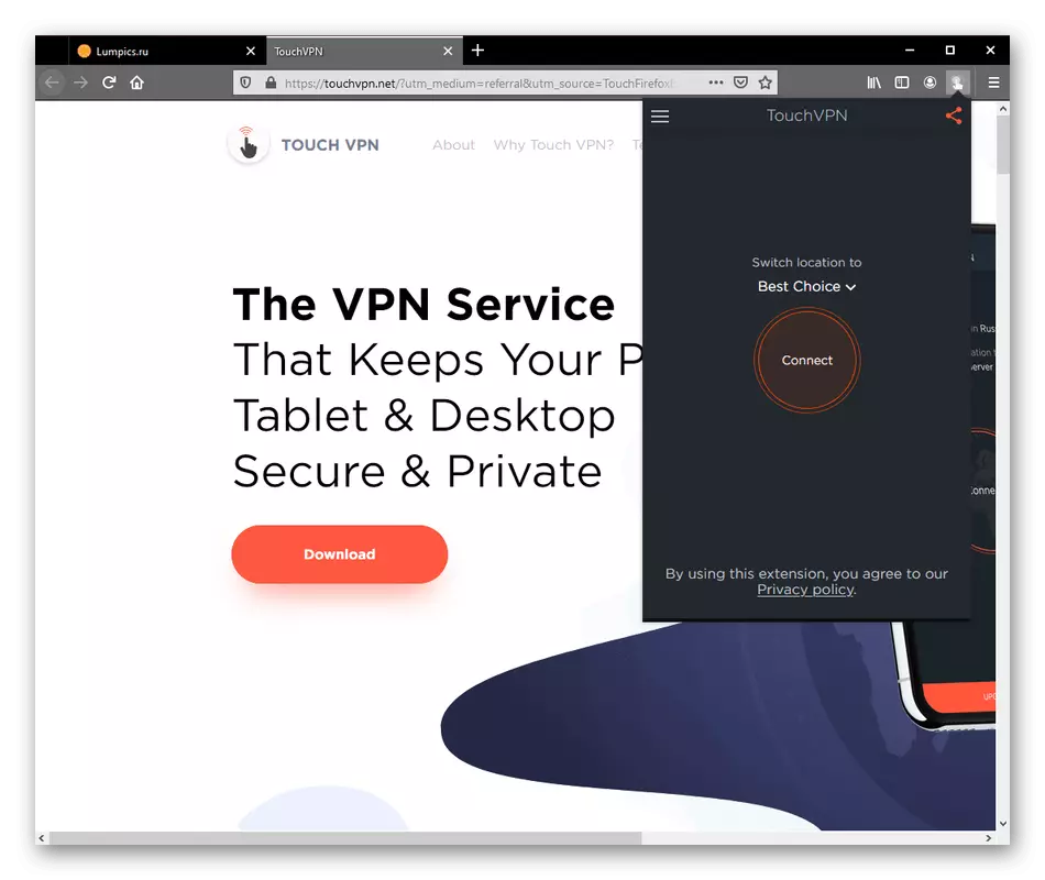 Menggunakan sambungan VPN Touch dalam penyemak imbas Mozilla Firefox