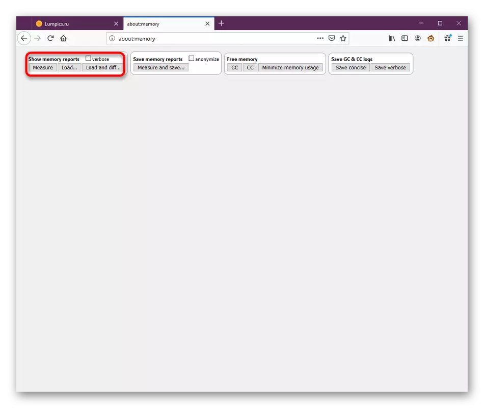 Åbning af en liste over RAM-forbrug i Mozilla Firefox-browseren