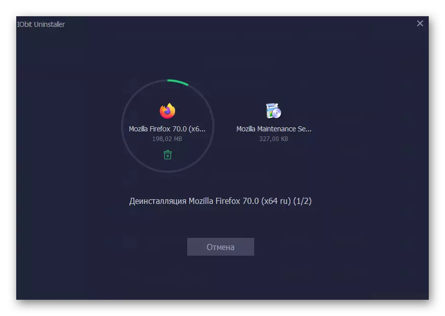 Venter på færdiggørelsen af ​​Mozilla Firefox Fjernelsesprocessen via IObit Uninstaller