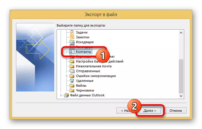 PC'de MS Outlook'ta ihracat için kişilerle bir klasör seçme
