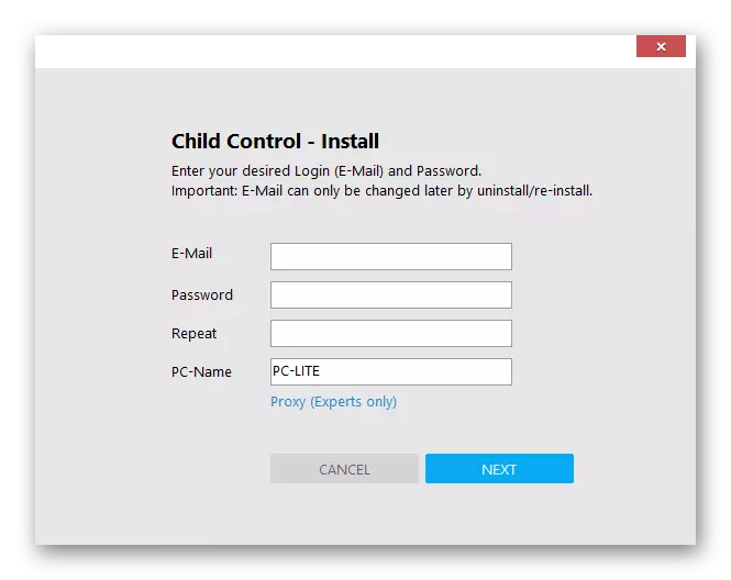 إنشاء مستخدم جديد عند تثبيت البرنامج CHILD التحكم