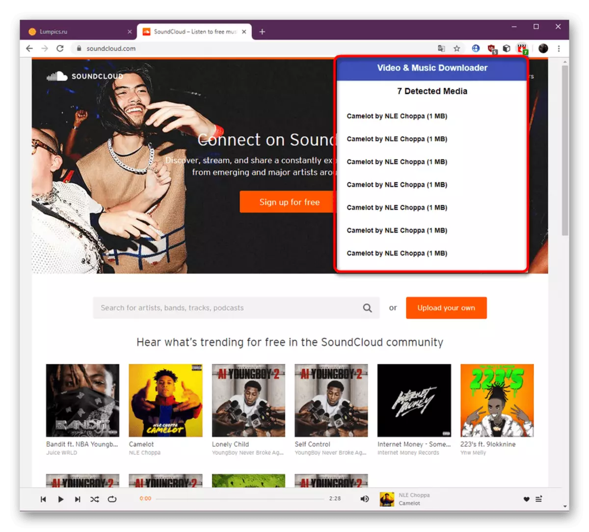 Uporaba Video & Music Downloader Add-ON za prenos glasbe v brskalniku Google Chrome