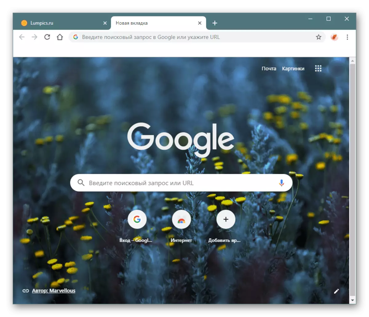 Mounted Background on the main page in Google Chrome