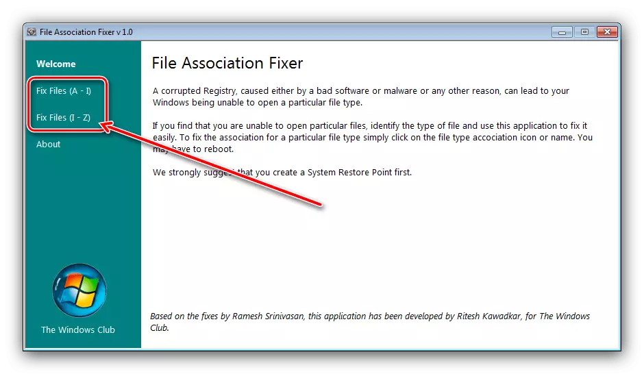 Изберете тип документ File Association Fixer да промените файловите асоциации в Windows 7