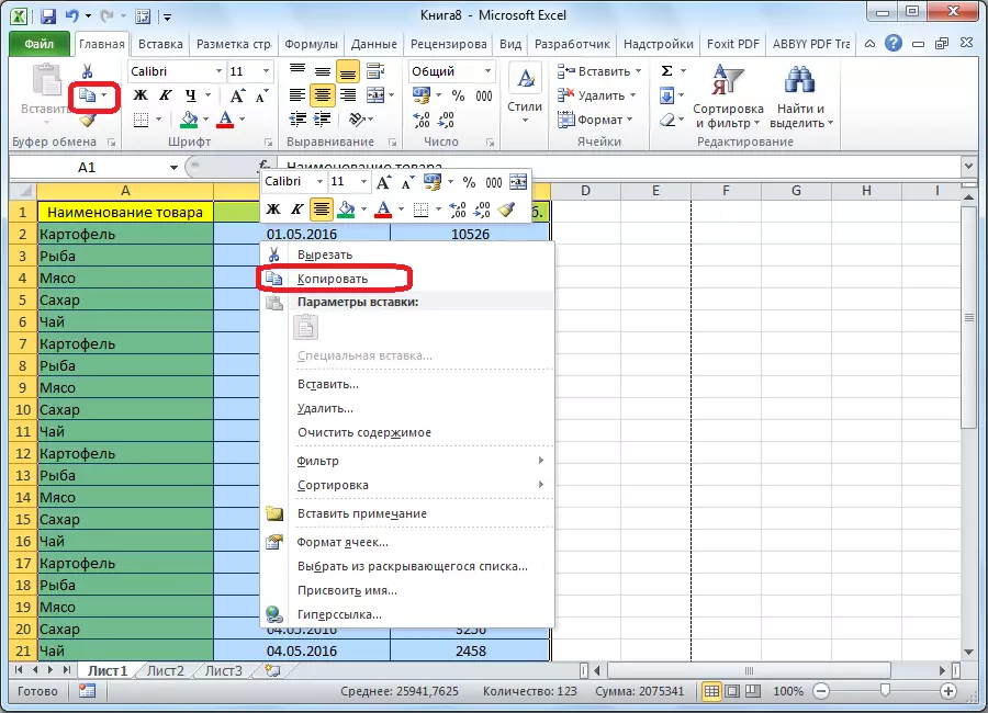 Copia di un tavolo da Microsoft Excel