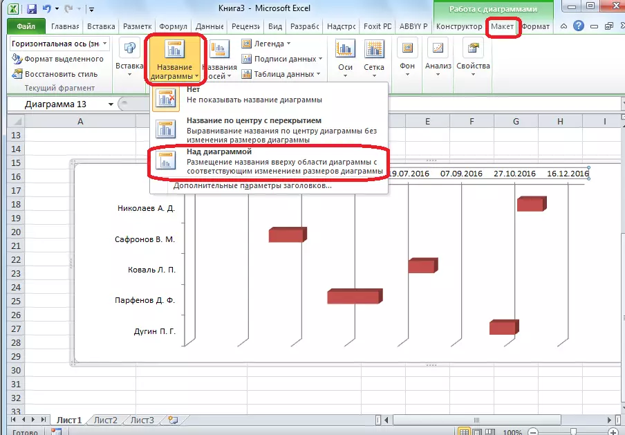 Assignació del nom del diagrama a Microsoft Excel