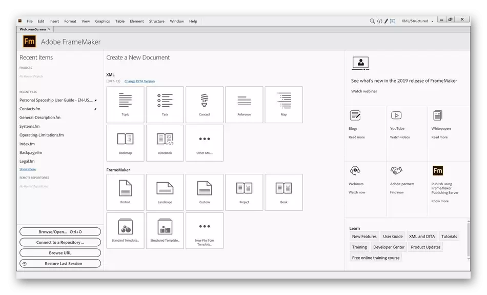 लगहरूको लेआउटको लागि Adobe फ्रेममर्मक प्रोग्राम प्रयोग गर्दै