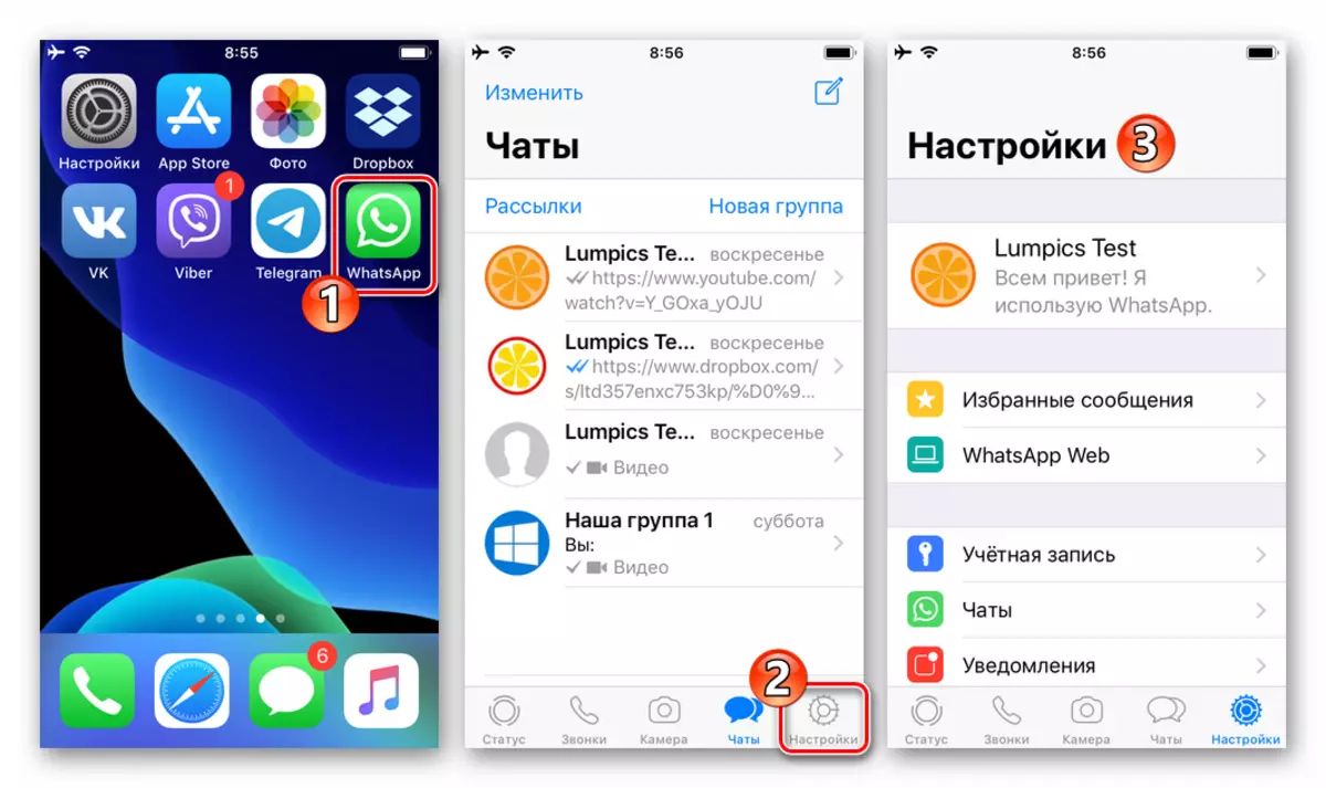 Whatsapp for iOS Start applikation, overgang til indstillinger