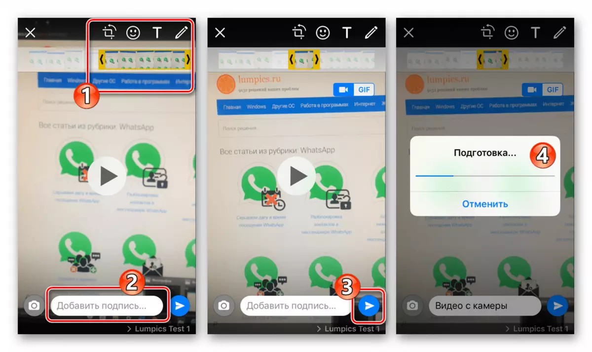 Whatsapp för iPhone redigering och sändning via Messenger-video från enhetskamera