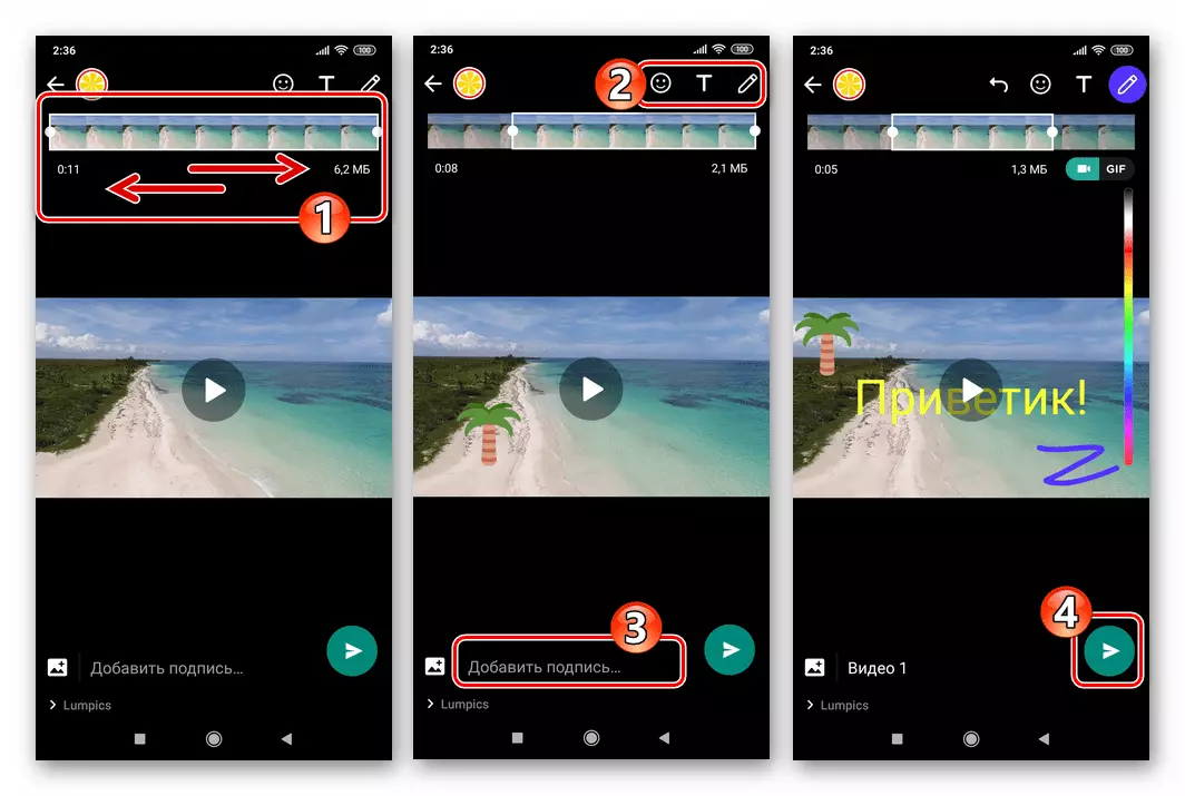 Whatsapp para sa pag-edit ng Android at dekorasyon ng video, pagdaragdag ng lagda, pagpapadala