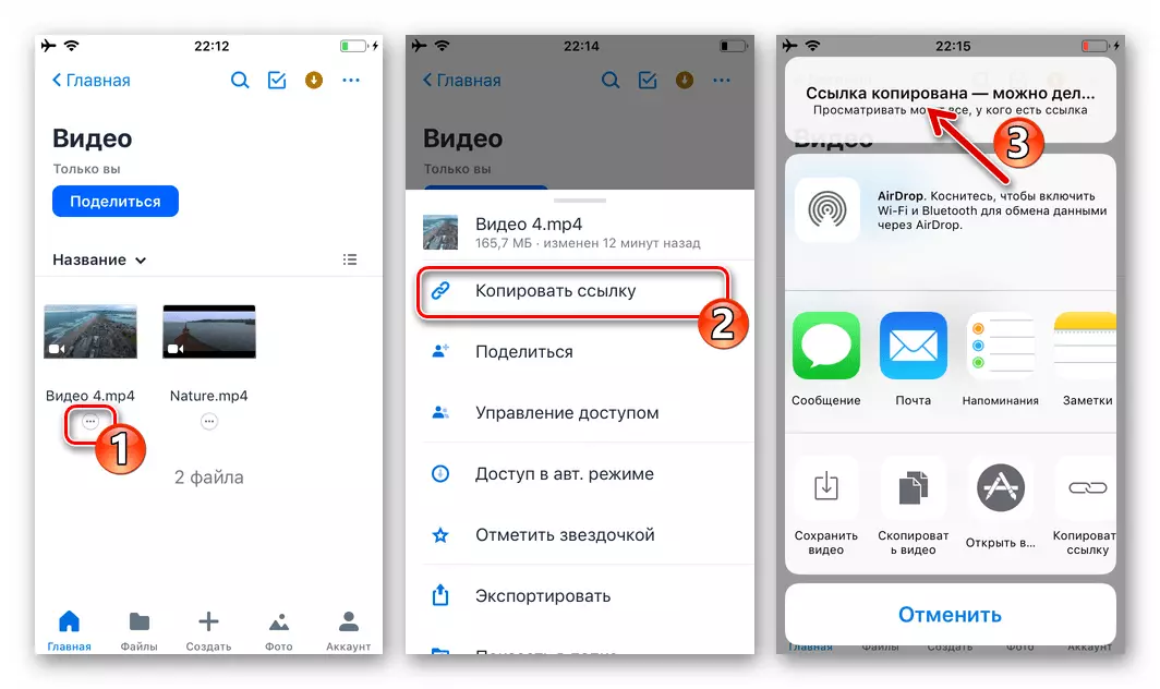 WhatsApp az iOS másolási linkekhez a videofelvételhez a felhő tárolásához