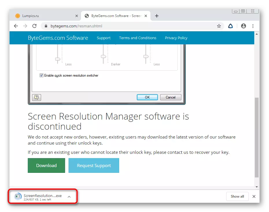 Memulakan fail Pengurus Resolusi skrin yang boleh dilaksanakan selepas memuat turun dari laman web rasmi