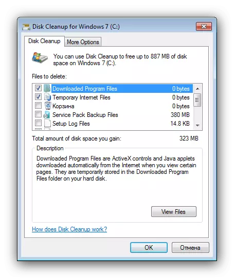Example of disk cleaning to solve problems with updating KB4503292 in Windows 7