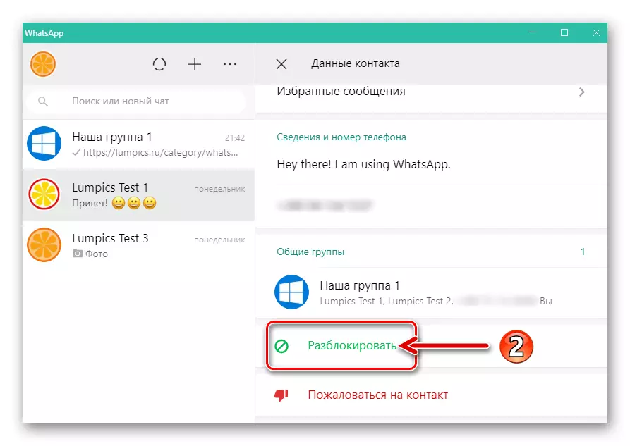 WhatsApp per Windows Function Unlock nell'area dati di contatto