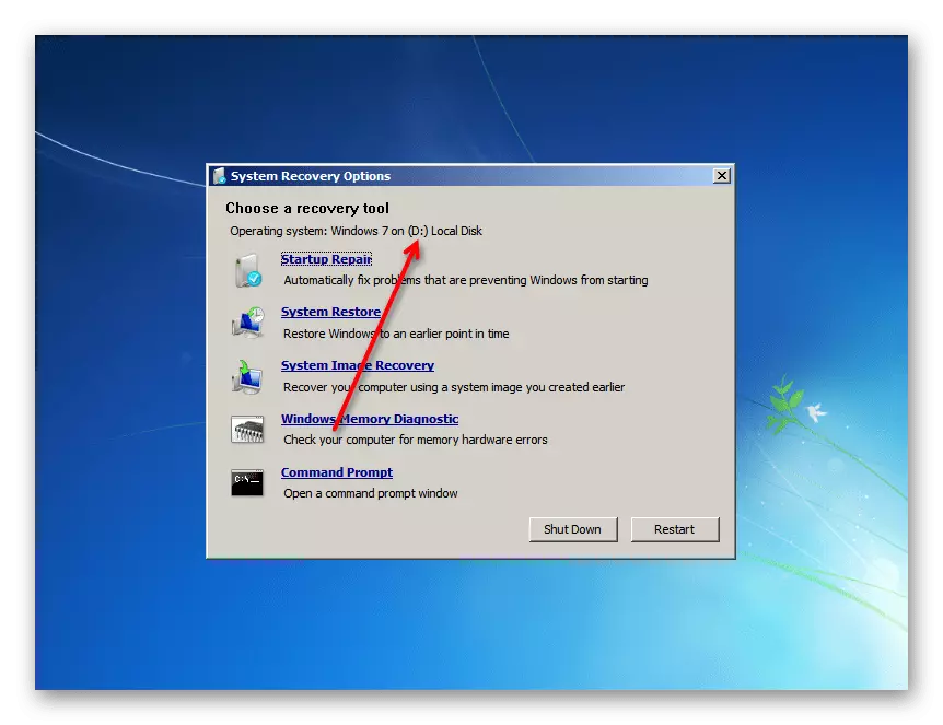 Drevbogstavet med operativsystemet i Windows 7 Recovery-miljøet