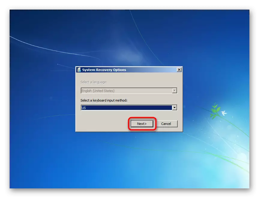 Pemilihan susun atur dalam tetingkap pilihan pemulihan sistem Windows 7