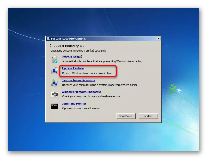 Canvieu a la utilitat Restaura sistema a la finestra Opcions de recuperació de sistema de Windows 7