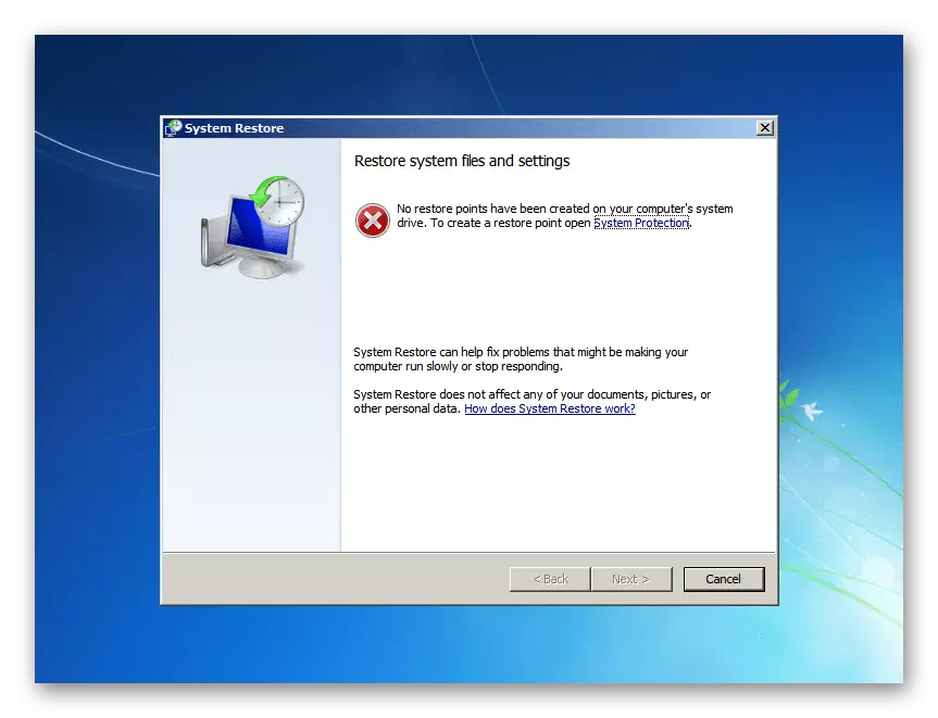 Keine Punkte, um das System in den Systemwiederherstellungsoptionen Windows Windows 7 wiederherzustellen