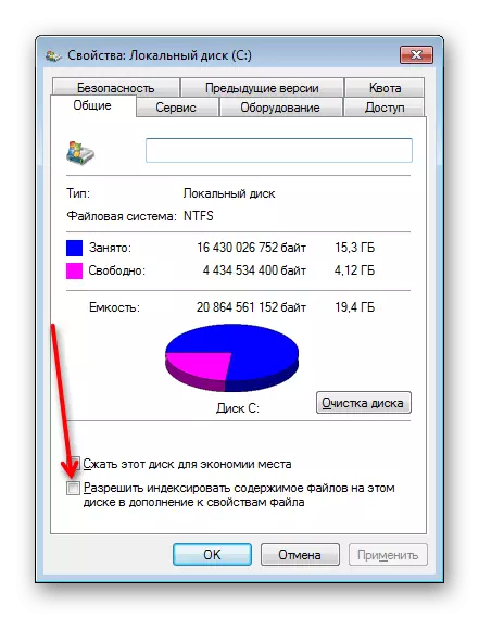 Indexation déconnectée sur le disque via les propriétés de Windows 7