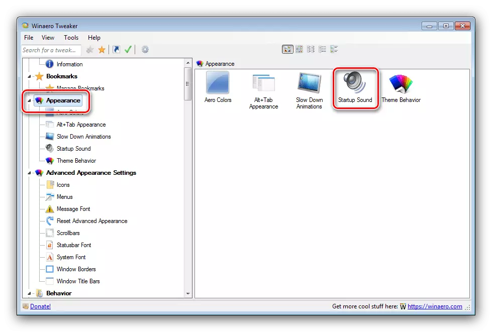 Otevřete výměnu zvuku Windows 7 v WinAero Tweaker