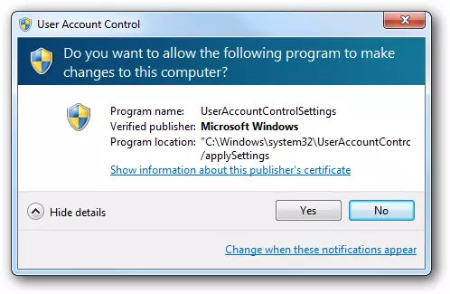 NOTIFICAREA UAC în Windows 7