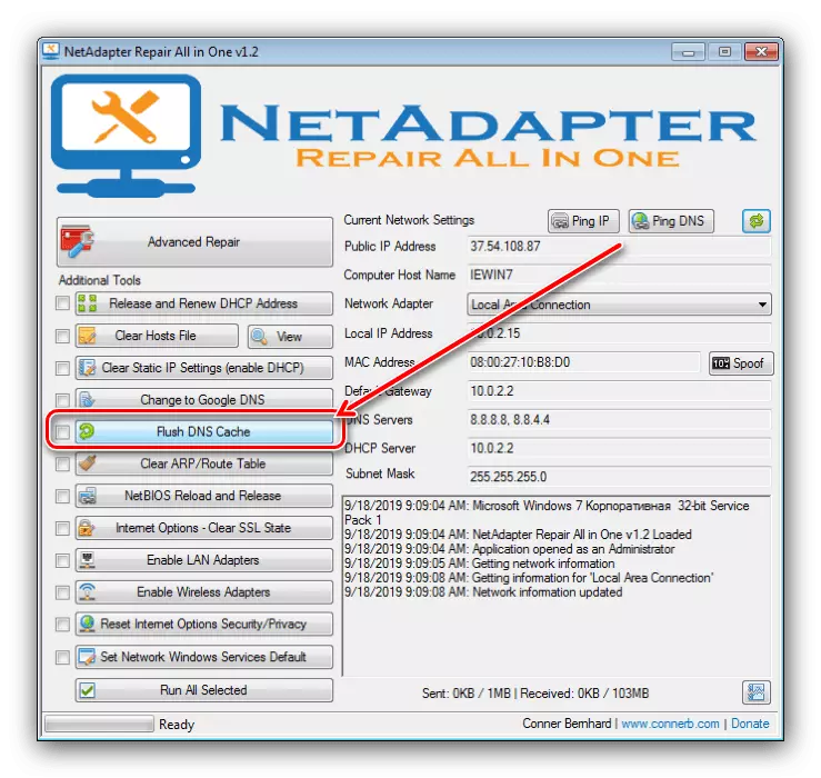 Selecteer de optie DNS Cache Cleaning in Windows 7 in NetAdapter Repair Alles in één