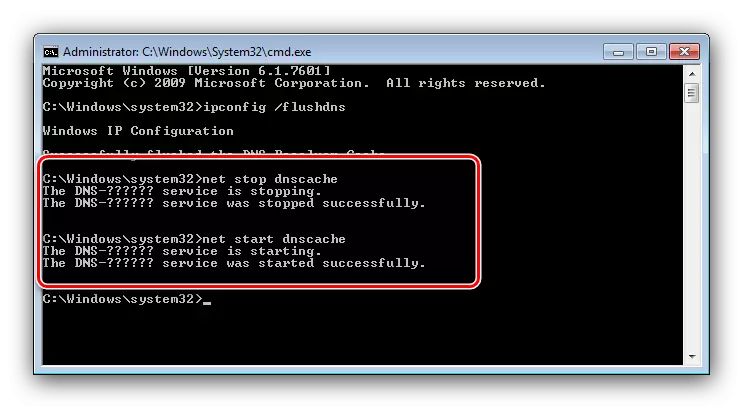 Restart service for cleaning the DNS cache in Windows 7
