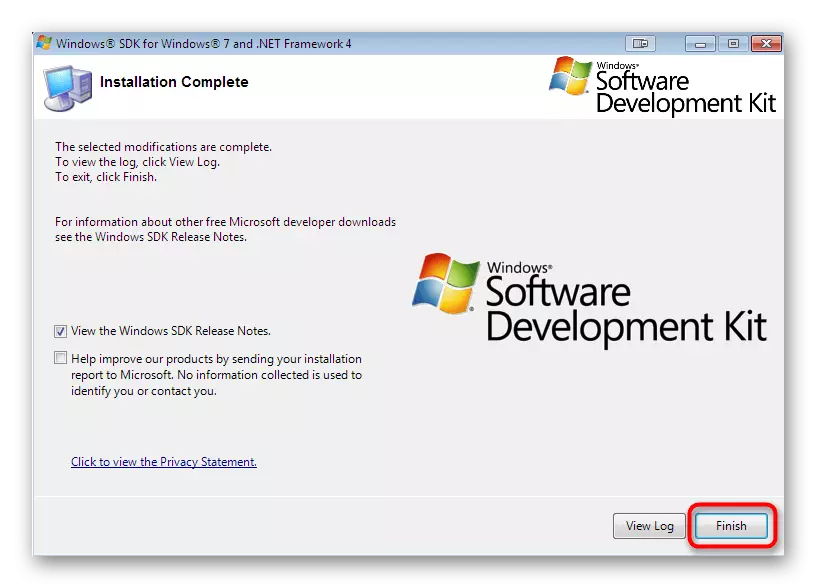 Windows 7 용 추가 Windows SDK 도구의 성공적인 설치