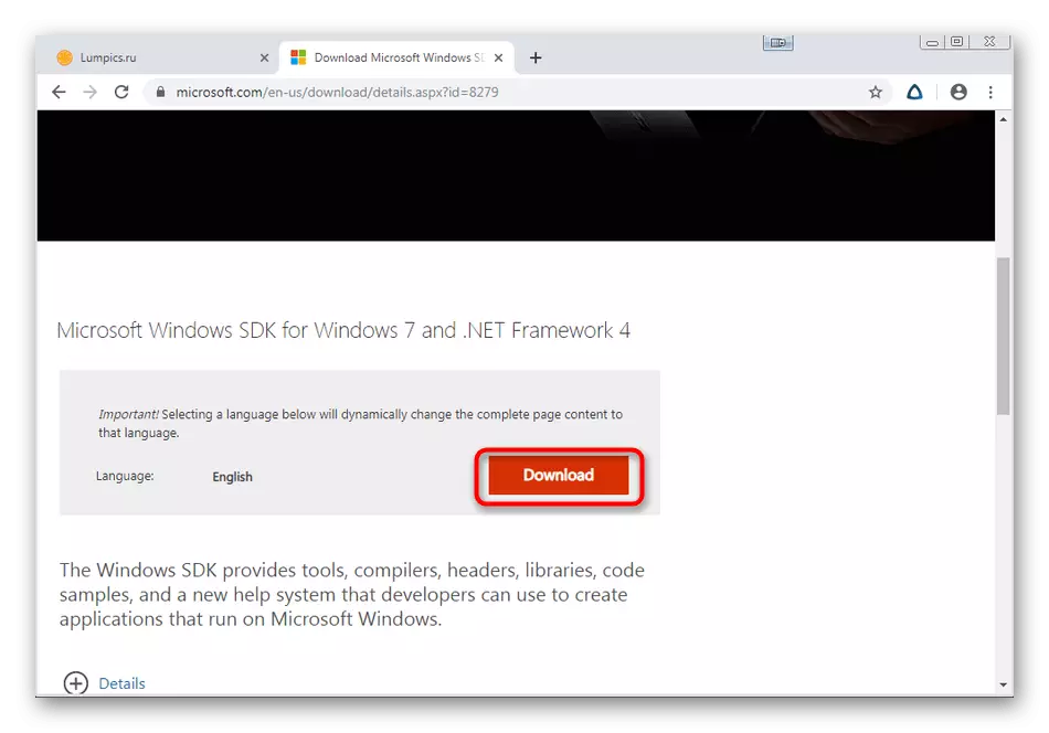 Descarga Windows SDK para Windows 7 desde o sitio web oficial