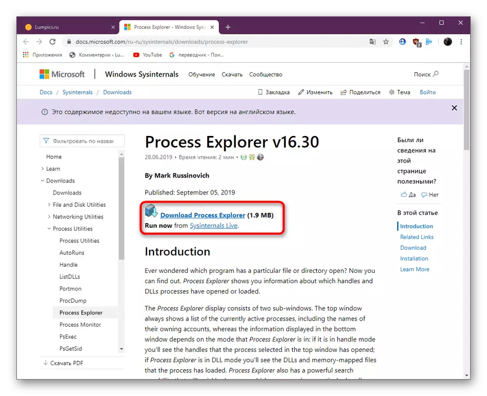 Scarica il programma Process Explorer dal sito ufficiale