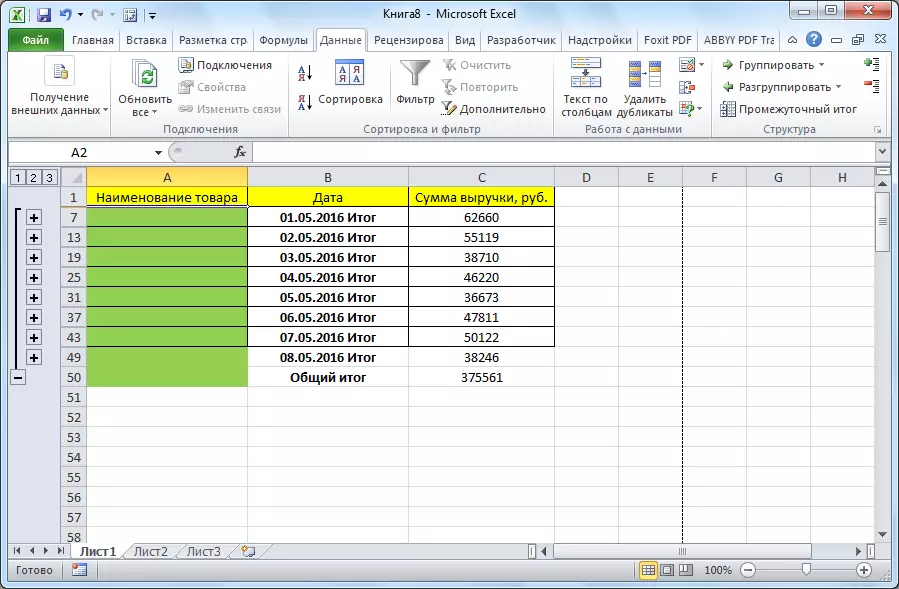 Tabel digulung di Microsoft Excel