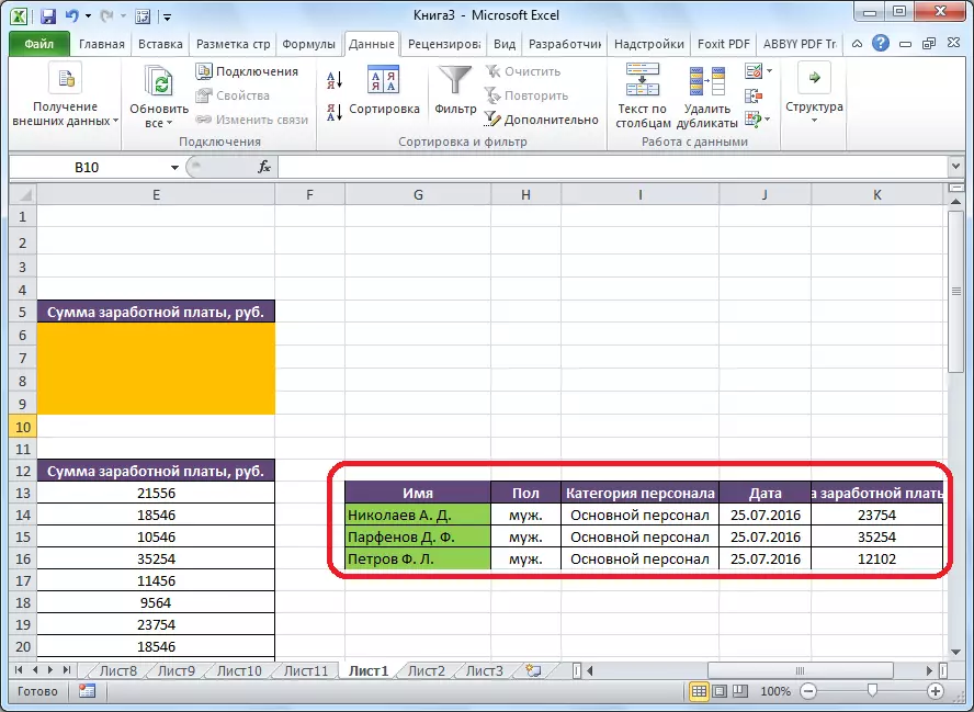 Utmatning av det utökade filteret resulterar i Microsoft Excel