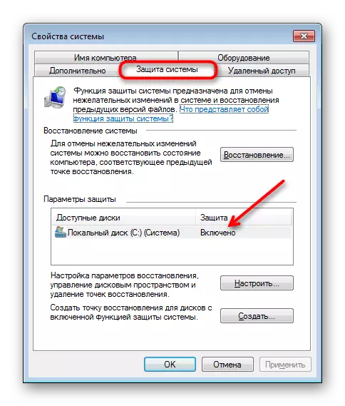 Համակարգի վերականգնման գործառույթի կարգավիճակը Windows 7-ում