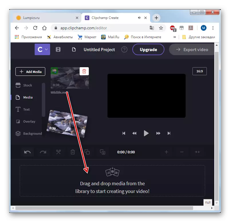 Povlecite videoposnetek na želeni del okna na storitvi Clipchamp v spletnem brskalniku Google Chrome