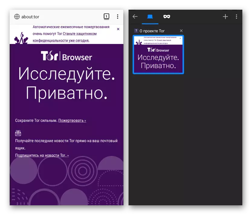 Connessione riuscita con il browser della rete Tor su Android