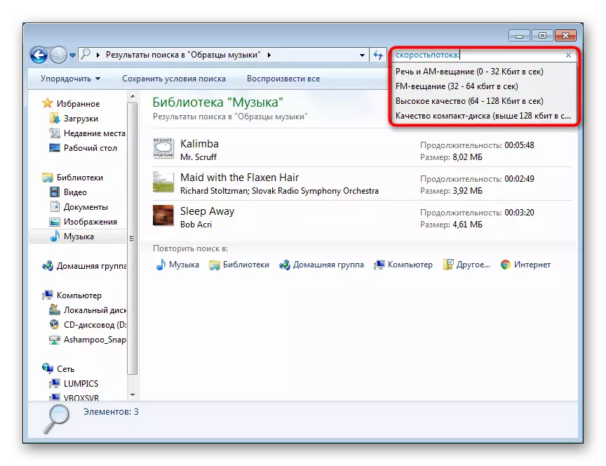 Exempel Filter för sökfält i Explorer i Windows 7