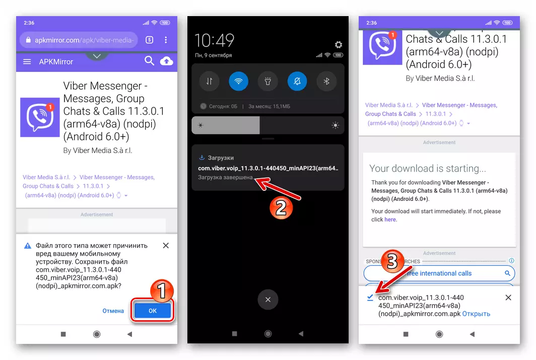 Viber for Android Download proces af APK-filen i Messenger med APKMirror og afslutningen af ​​downloaden