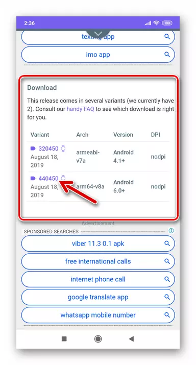 Android အတွက် Viber အတွက် apkmirror ဗိသုကာနှင့်အညီ download လုပ်ခြင်းအတွက် APK option ကိုရွေးချယ်ခြင်းအတွက် APK option ကိုရွေးချယ်ခြင်း