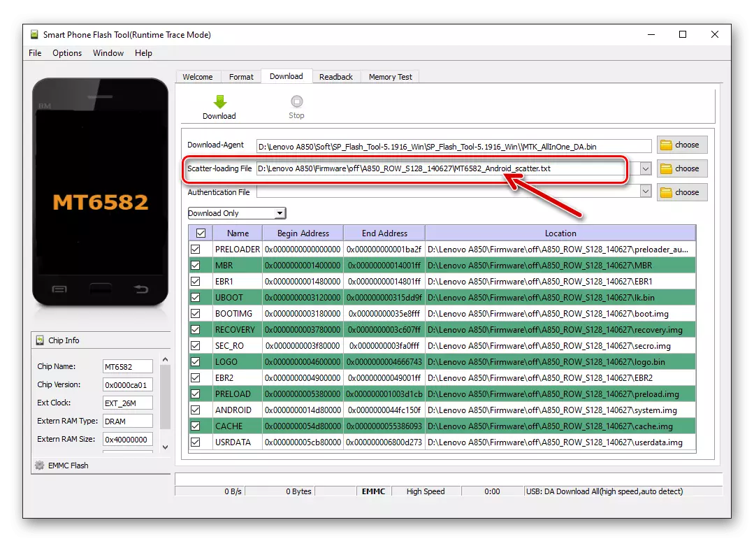 Lenovo A850 Startup SP Flash Tool Seleccioneu l'arxiu de dispersió per instal·lar TWRP