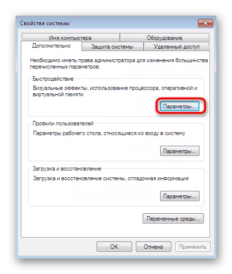 Toant ekstra snelheidsparameters om Dep-ynstellingen te feroarjen yn Windows 7