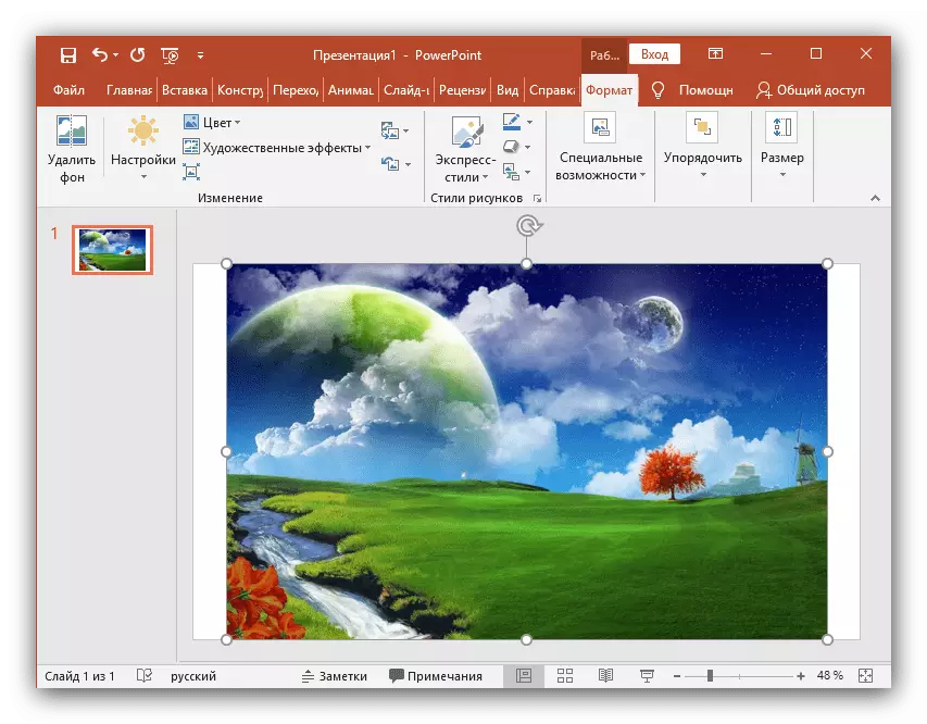 Format slike na diapozitivu, ki je bil ustvarjen v Microsoft PowerPoint najnovejša različica