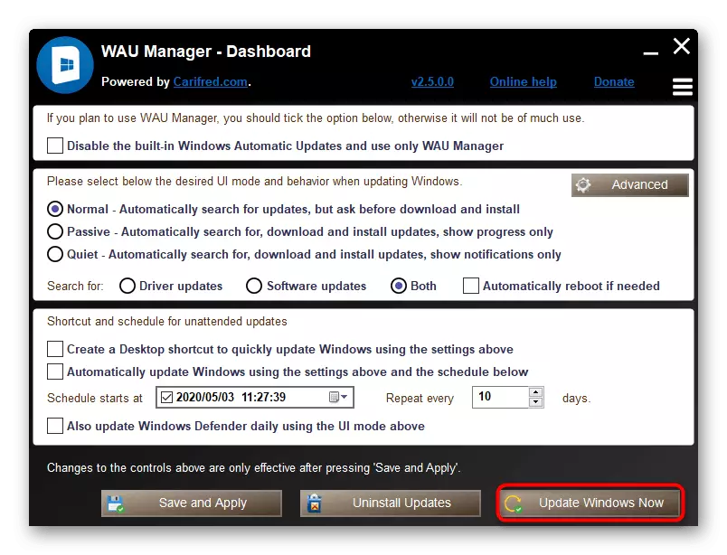 Sử dụng chương trình Wau Manager để cài đặt Windows 10 Updates