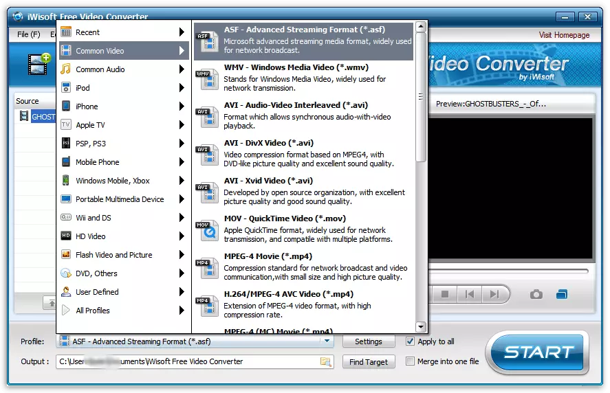 კონვერტაციის ვიდეო მეშვეობით Iwisoft უფასო ვიდეო კონვერტორი პროგრამა შეკუმშვის მასალები
