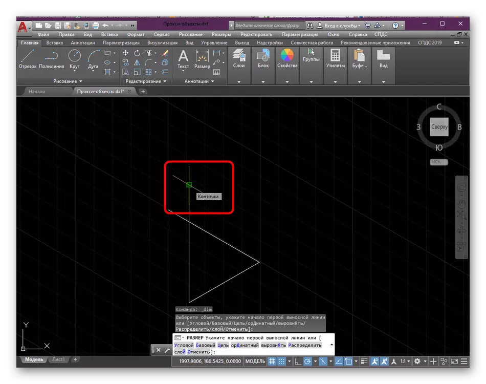 Vytvoření prvního rozměrového bodu v izometrické projekci kreslení v aplikaci AutoCAD