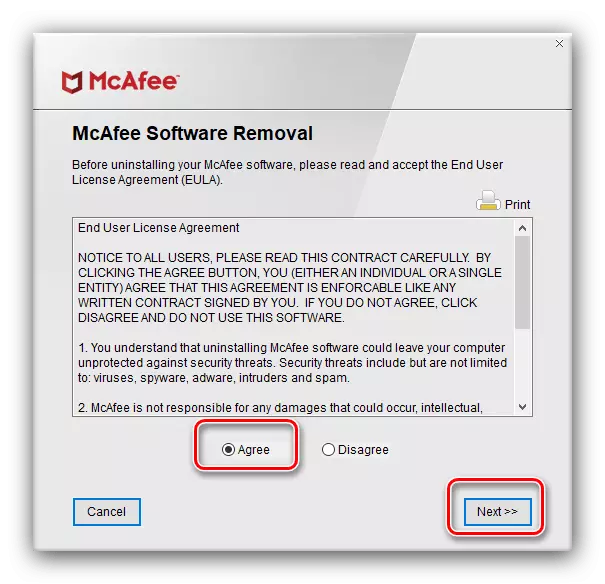 Tag en licensaftale for at fjerne McAfee-anti-virus gennem det officielle værktøj
