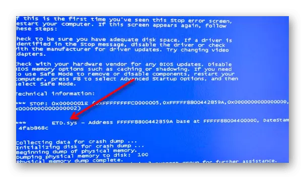 Příklad obrazovky modré smrti s chybou 0x0000001E v systému Windows 7