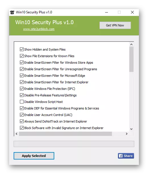 Usando o programa Win10 Security Plus para desactivar as actualizacións de Windows 10