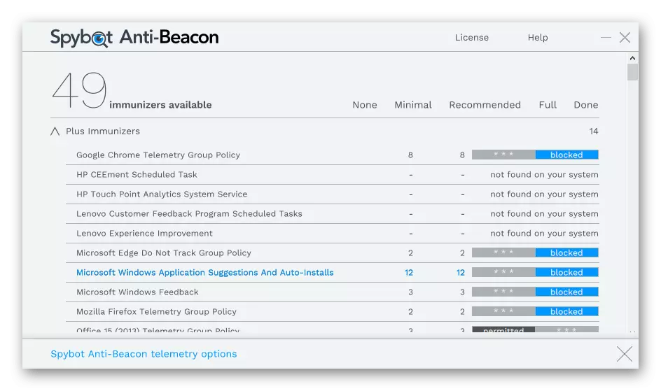 Օգտագործելով Spybot Anti-Beacon- ը `Windows 10 թարմացումները անջատելու համար