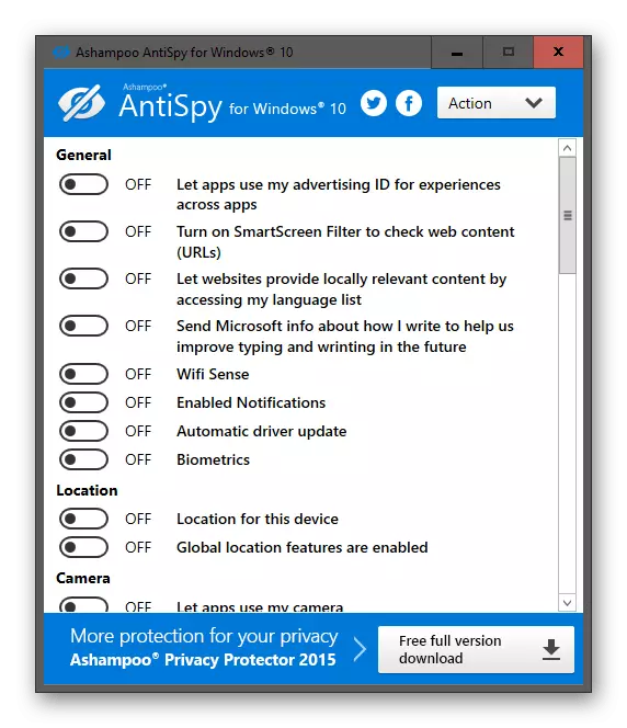विन्डोज 10 अपडेटहरू असक्षम गर्न Ashampoy एन्टिपी प्रोग्राम प्रयोग गर्दै